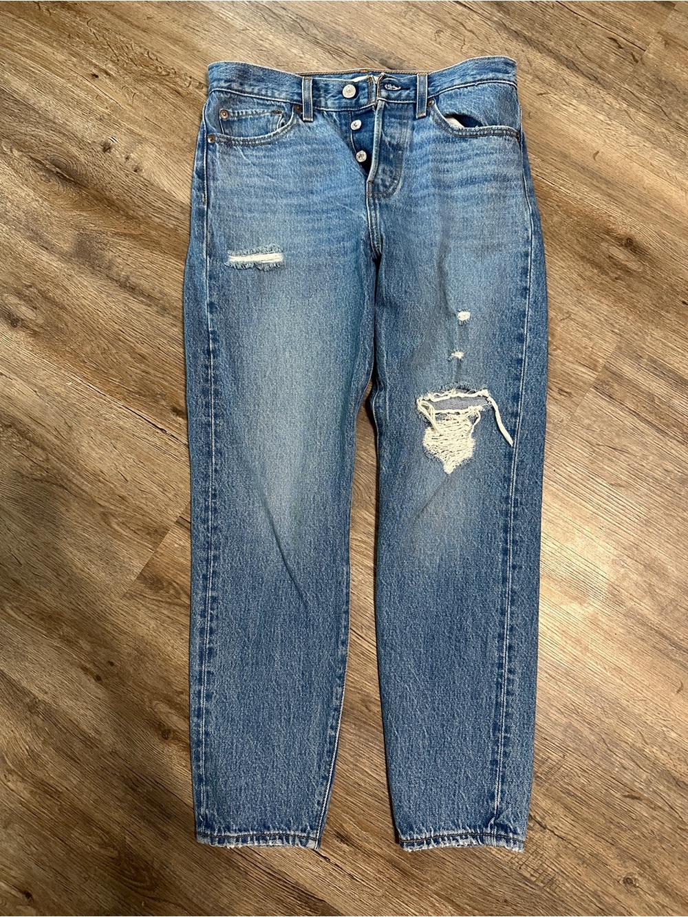 Levi's Womens 27 Wedgie Jeans Button Fly High Rise Distressed Medium Wash